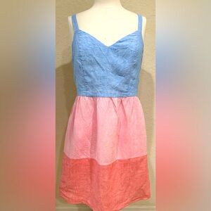 Cynthia Rowley 100% Linen Colorblock Women’s Dress Size M Pockets Summer…c4
